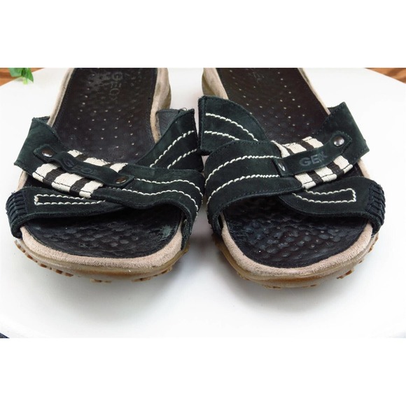Geox Sz 9 M Black Slide Leather Women‎ Sandals - Picture 2 of 7